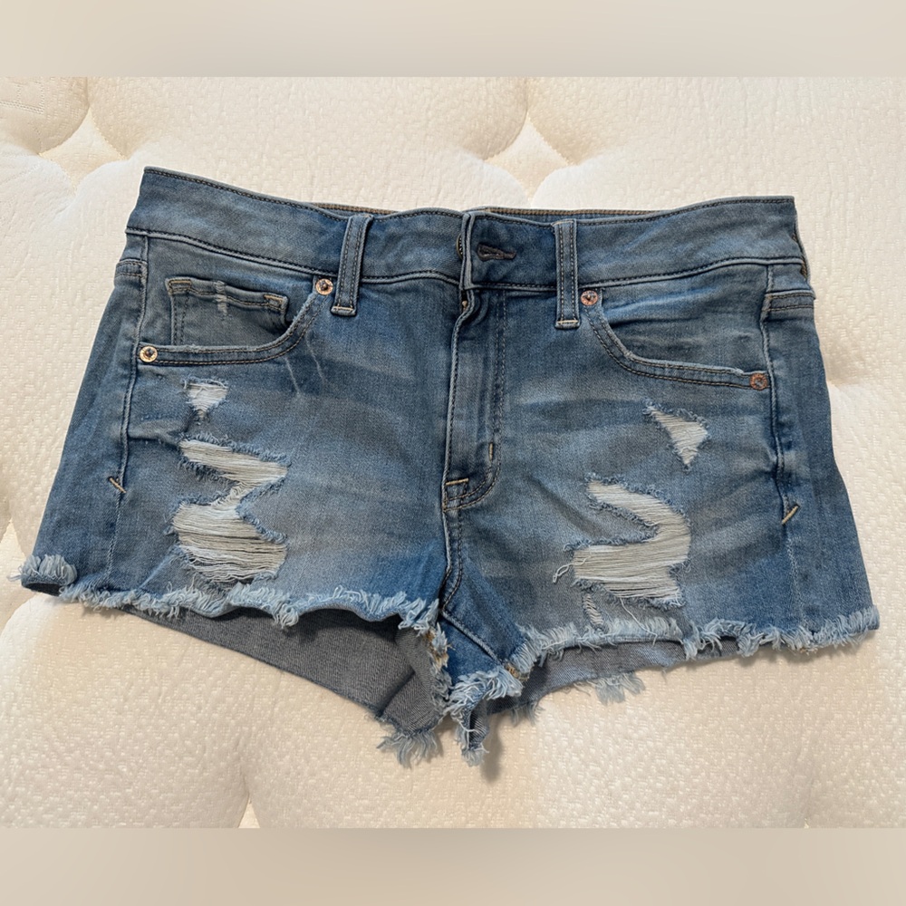 American Eagle Outfitters Blue Distressed Jean Shorts